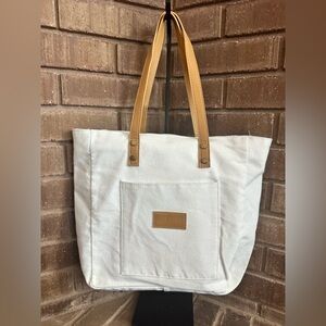 Cozy Earth White & Tan Canvas Zip Tote Bag